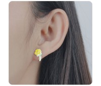 Yellow Hibiscus Blooming Silver Ear Stud STS-3469
